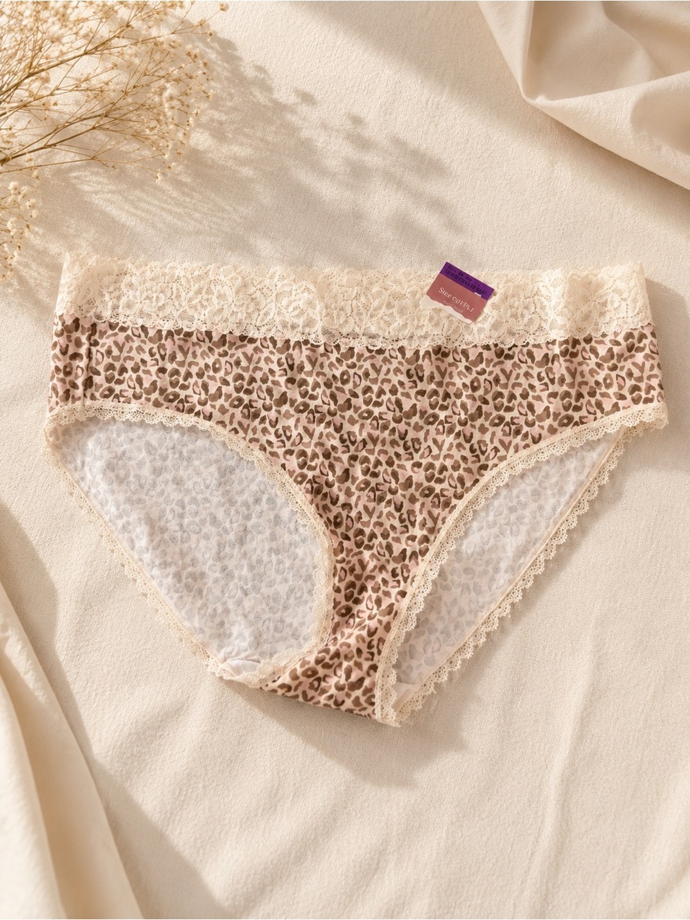 Leopard Lace Hipster Panty - Cream